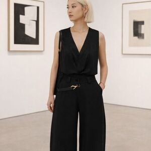 Barbara Bui V-neck Silky Satin Sleeveless Blouse Old Money Women's Size 8 Black